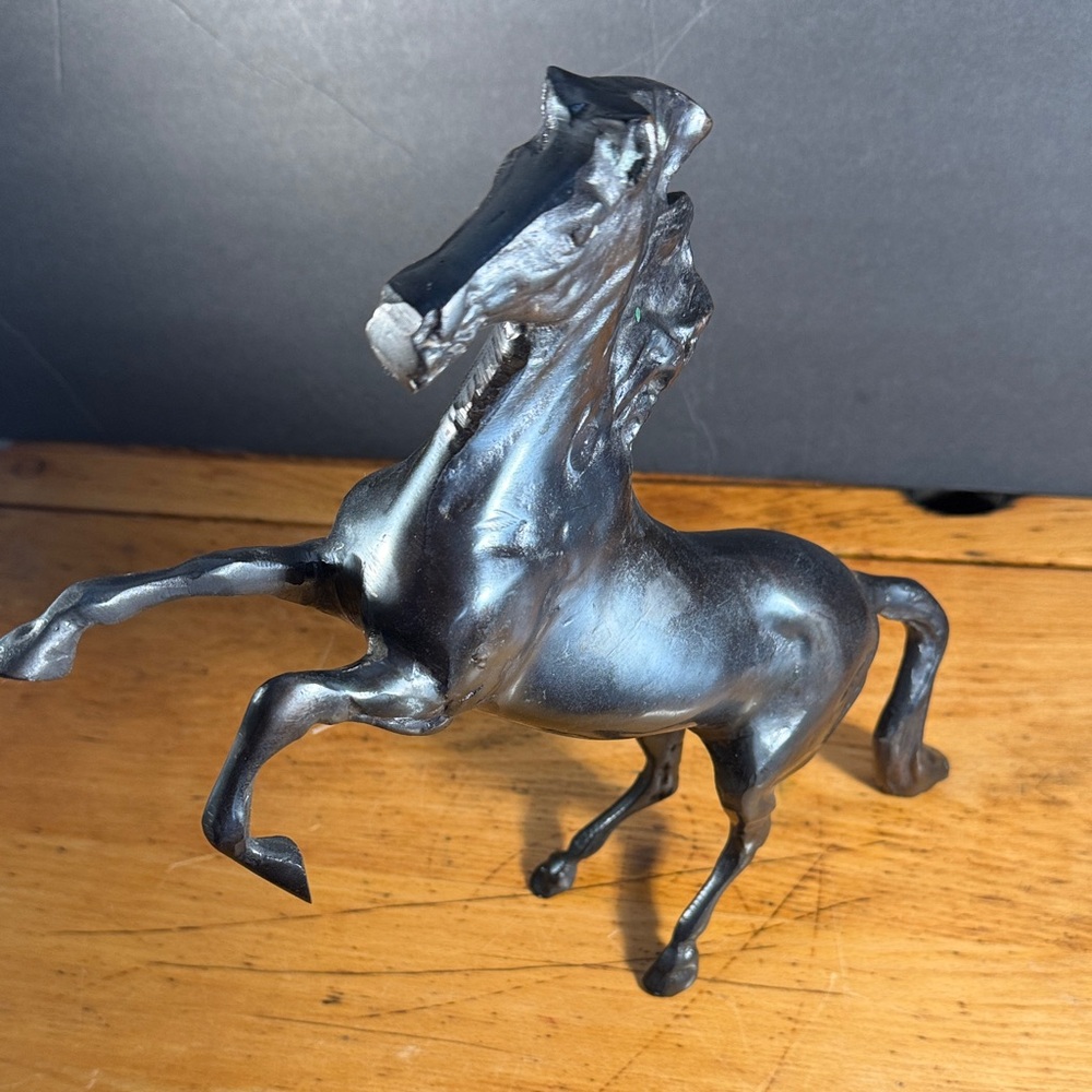Horse Sculpture Bronze Black Rearing Head Vintage Handcrafted Art Deco - Picture 3 of 15